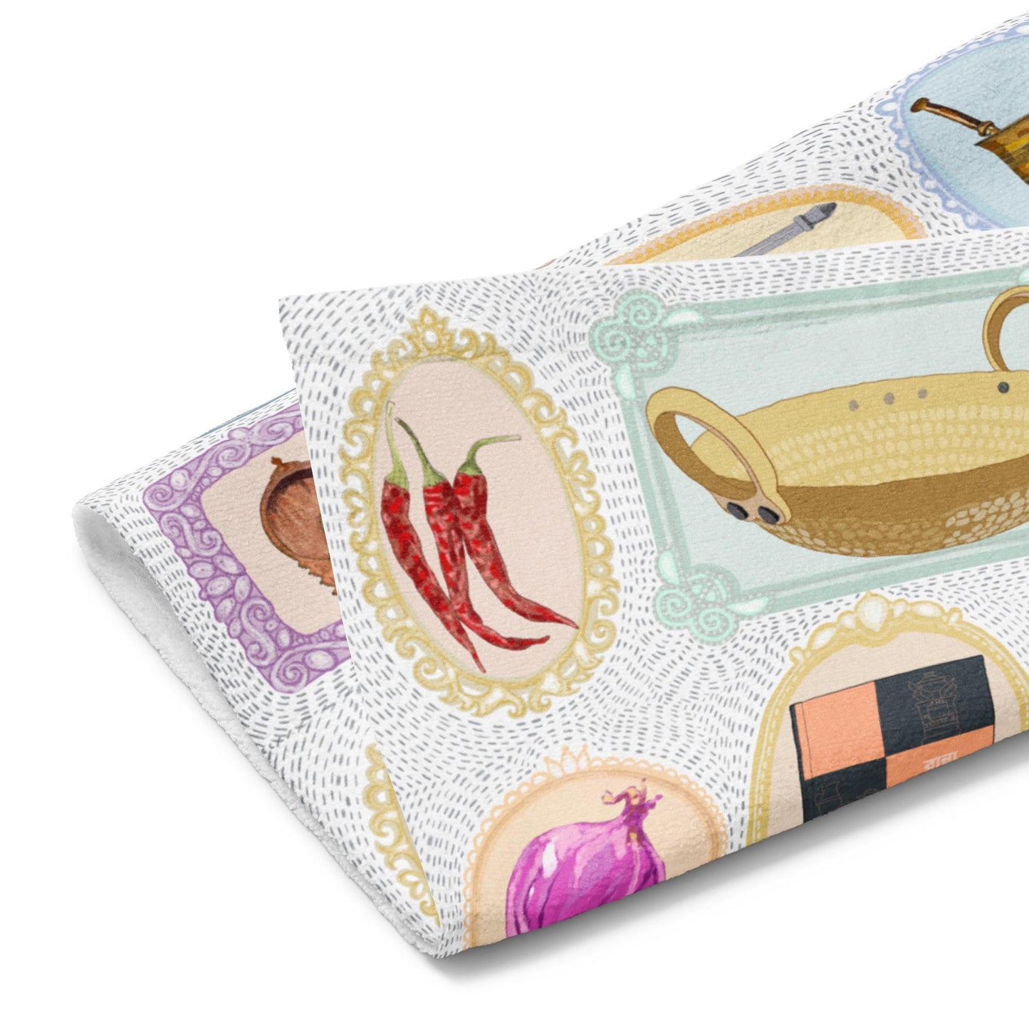 Illustrated Kitchen Towel with Bengali Cooking Essentials