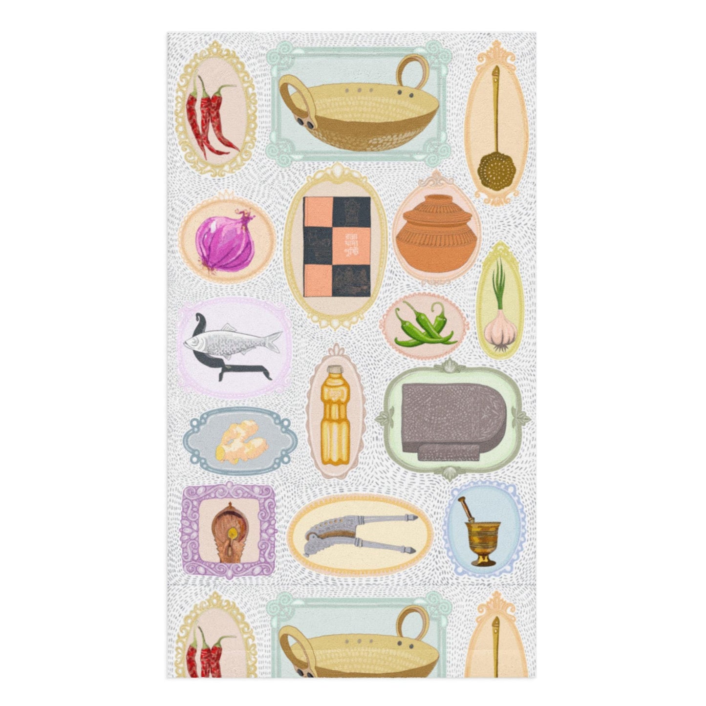 Illustrated Kitchen Towel with Bengali Cooking Essentials